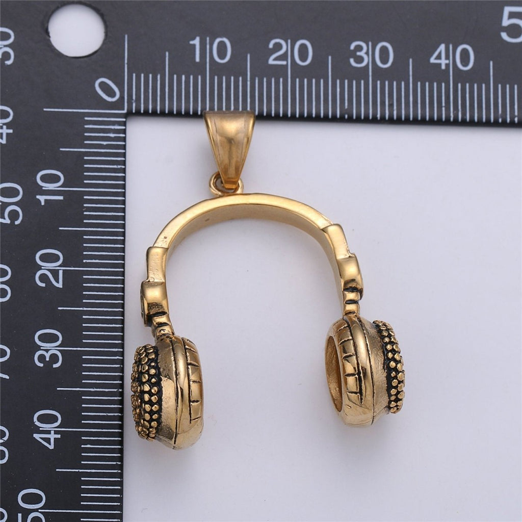 Silver Headphone Pendant, Black Headset Charm, Gold DJ Charm, Music Charms, Gold Beats Pendant Hip Hop Pendant Men Jewelry J-678~J-680