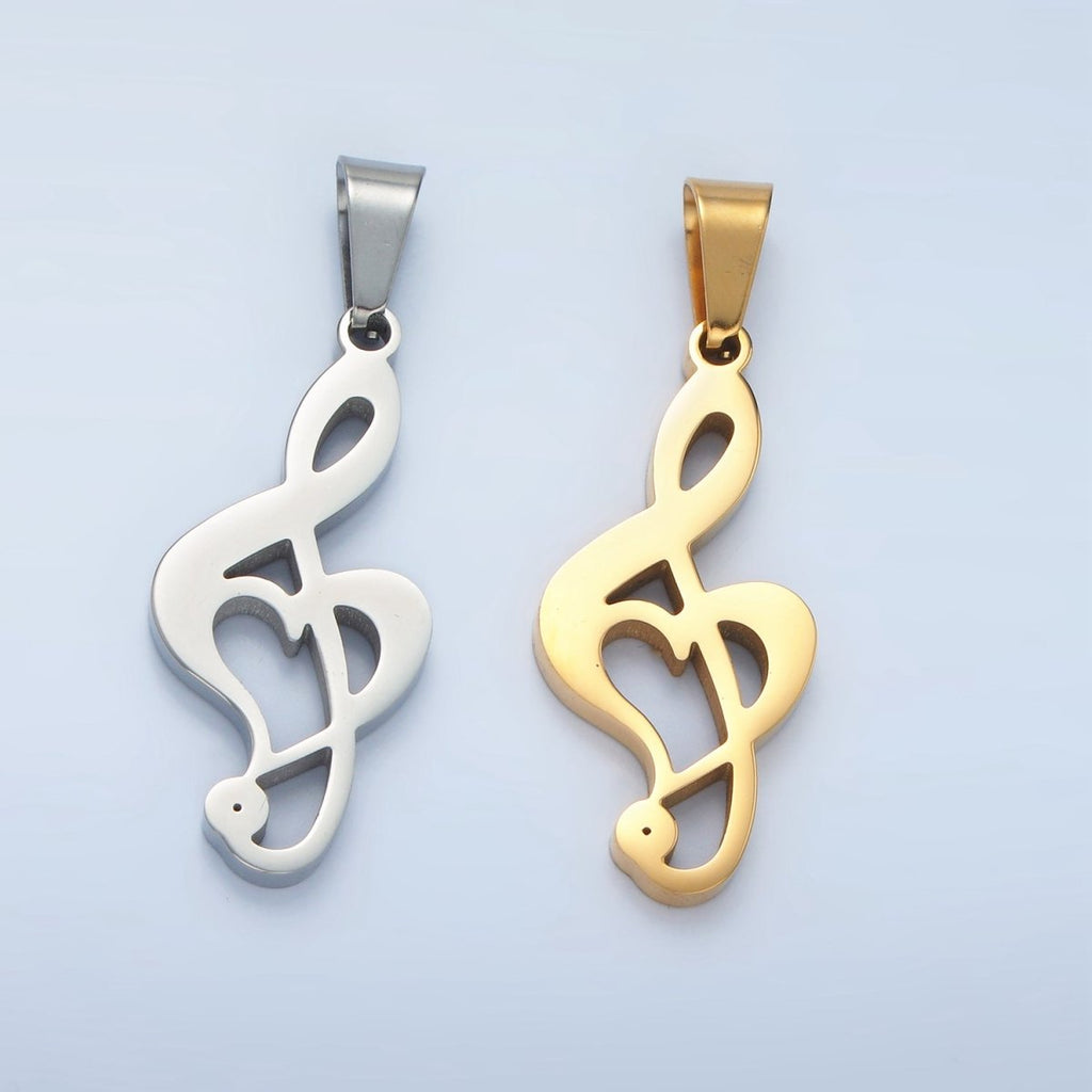 Stainless Steel 35mm Treble Clef Musical Note Pendant in Gold & Silver | P1478