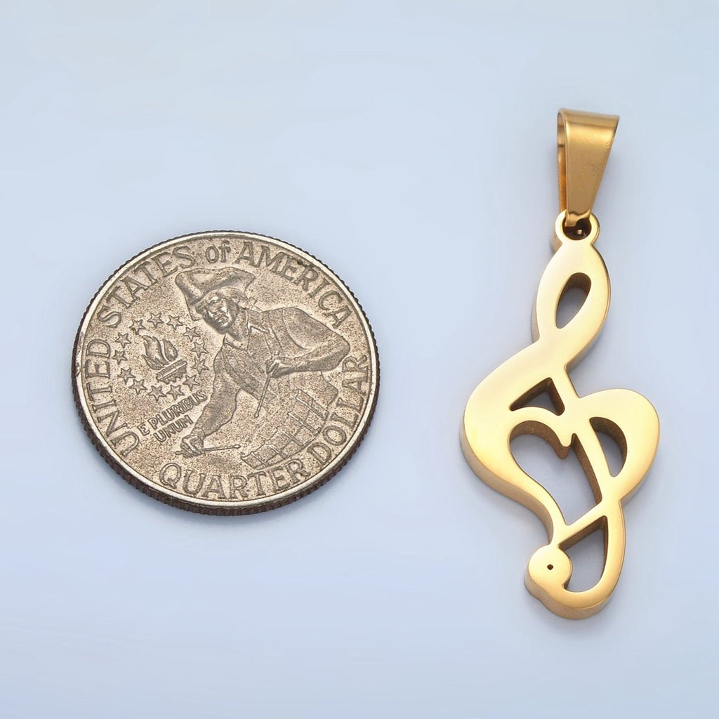 Stainless Steel 35mm Treble Clef Musical Note Pendant in Gold & Silver | P1478