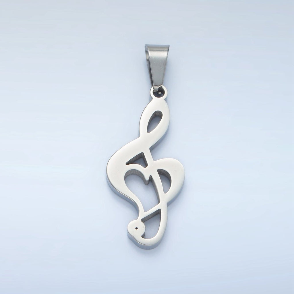 Stainless Steel 35mm Treble Clef Musical Note Pendant in Gold & Silver | P1478