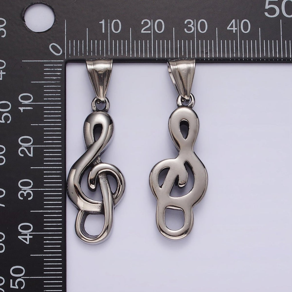 Stainless Steel 40mm  Treble Clef Music Note Minimalist Pendant | P1190