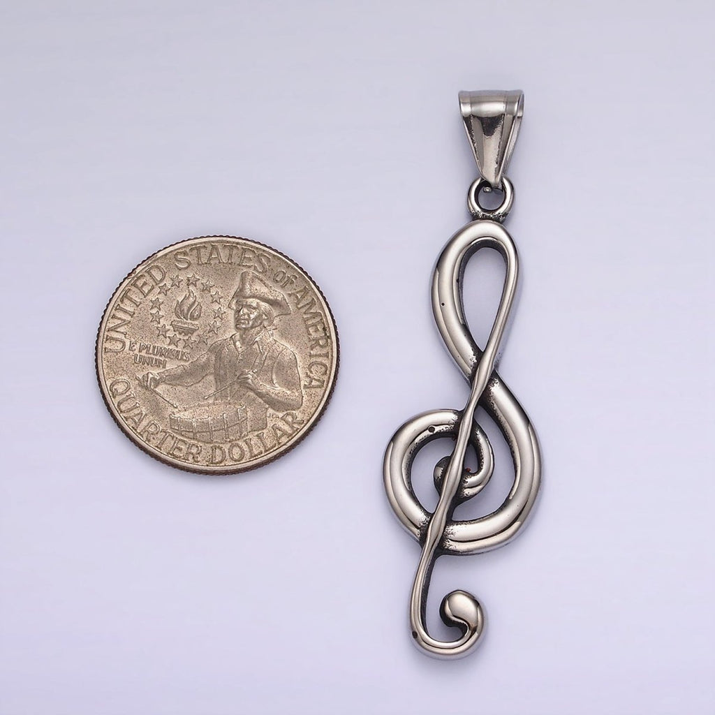 Stainless Steel 57.3mm Silver Treble Clef Music Note Minimalist Pendant | P1192