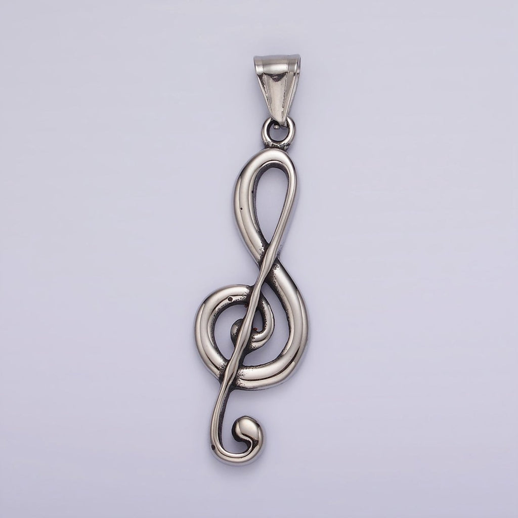 Stainless Steel 57.3mm Silver Treble Clef Music Note Minimalist Pendant | P1192