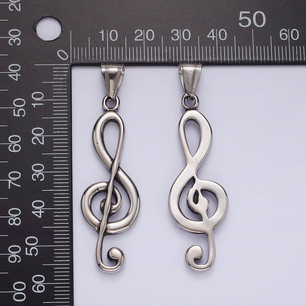 Stainless Steel 57.3mm Silver Treble Clef Music Note Minimalist Pendant | P1192