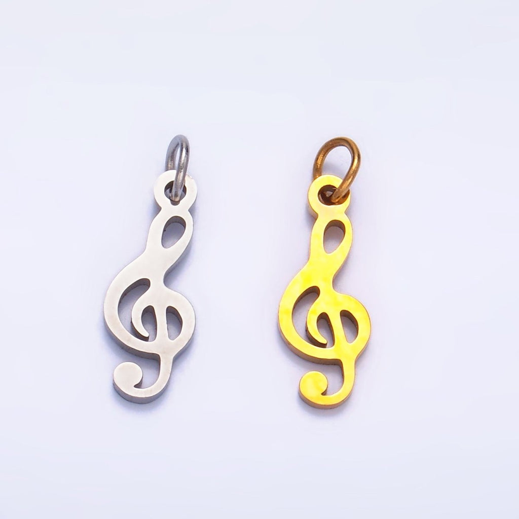 Stainless Steel 14mm Treble 'G' Clef 𝄞 Music Symbol Charm in Gold & Silver | P1272