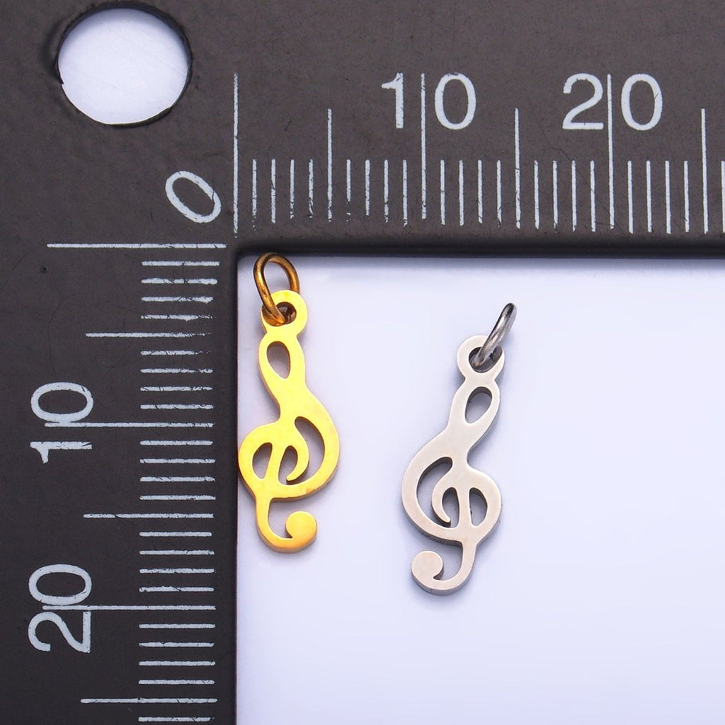 Stainless Steel 14mm Treble 'G' Clef 𝄞 Music Symbol Charm in Gold & Silver | P1272