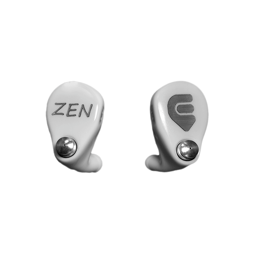 White Zen in ears, backline music gear