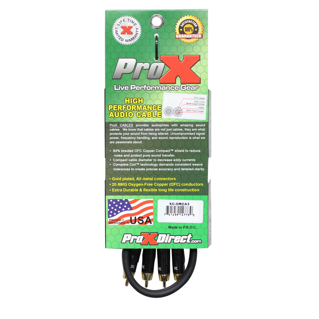 ProX XC-DRCA3 - 3' Ft. High Performance RCA Male to RCA Male Balanced Audio Cable