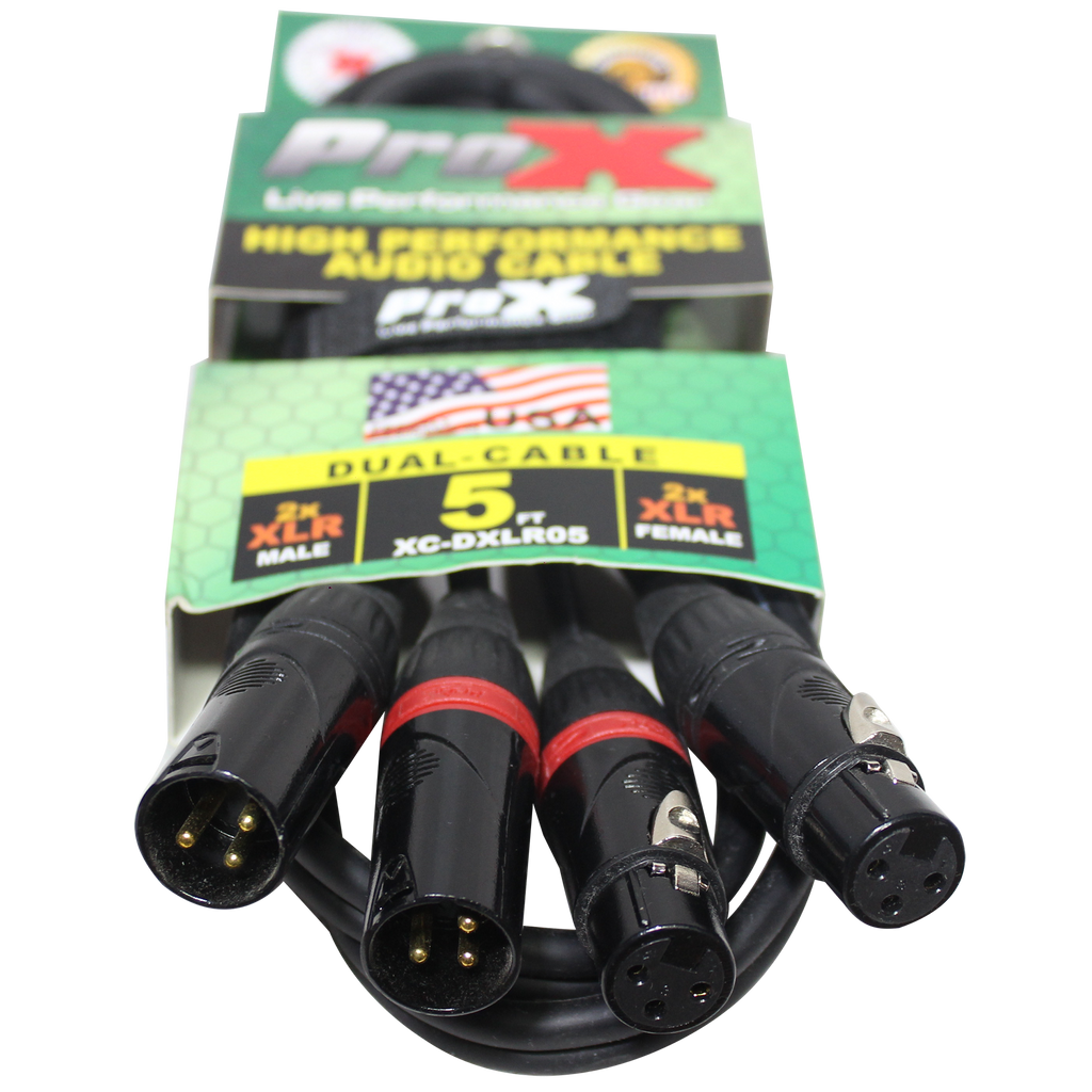 ProX XC-DXLR05 5' Ft. Balanced Dual XLR-M to Dual XLR-F High Performance Audio Cable