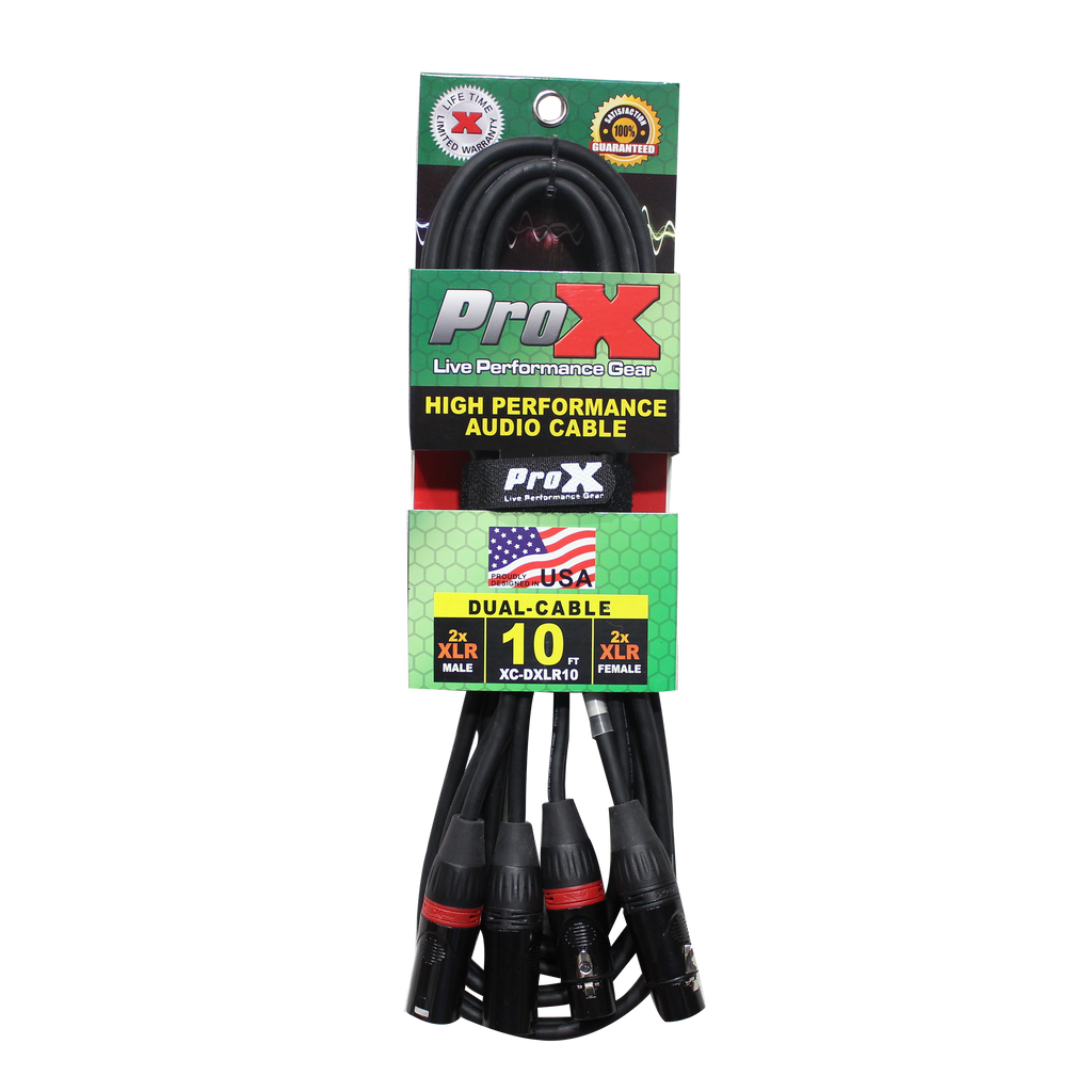ProX XC-DXLR10 - 10' Ft. Balanced Dual XLR-M to Dual XLR-F High Performance Audio Cable