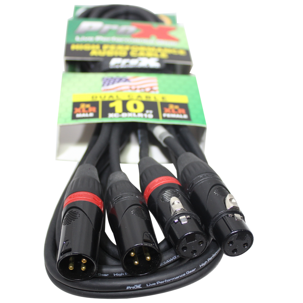 ProX XC-DXLR10 - 10' Ft. Balanced Dual XLR-M to Dual XLR-F High Performance Audio Cable