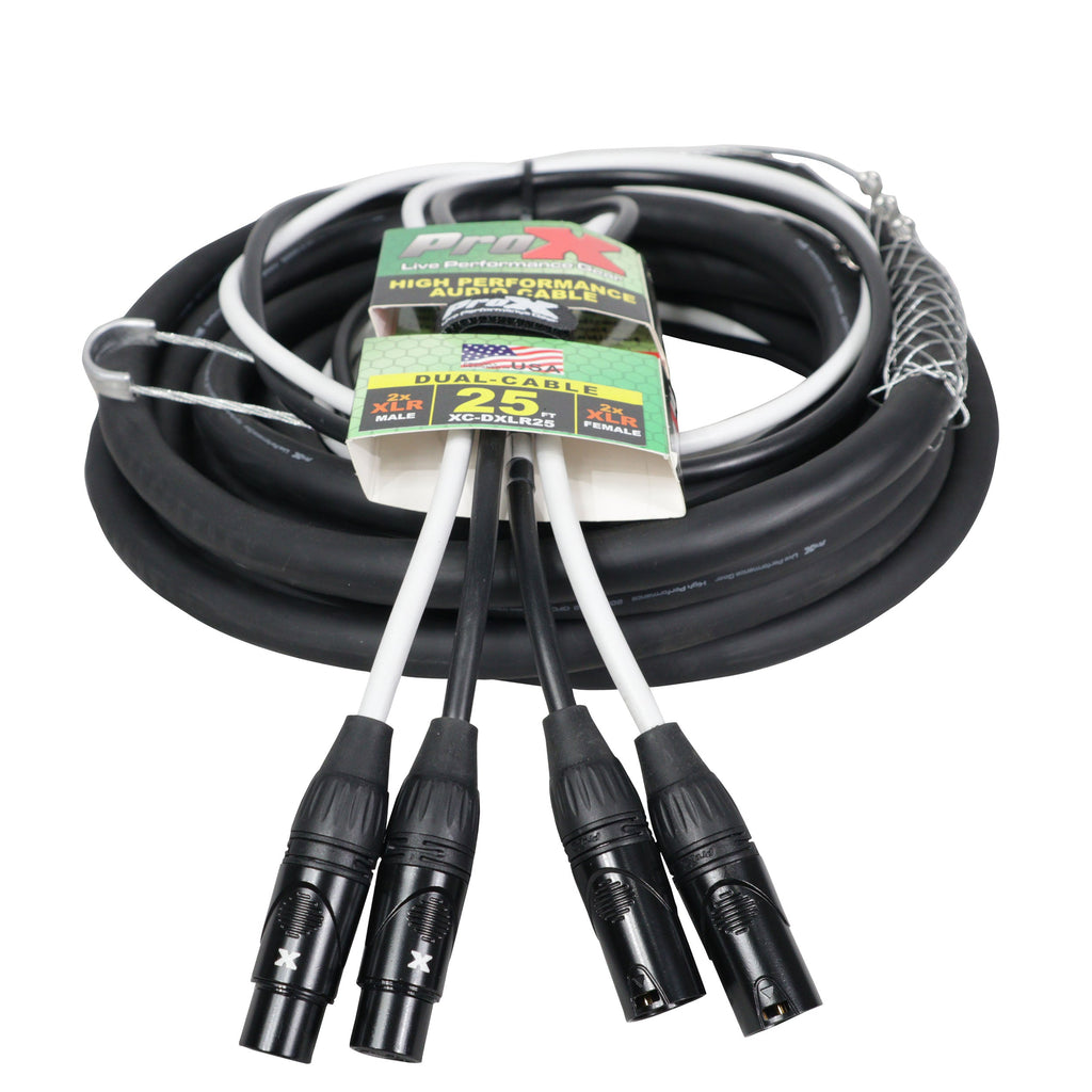 ProX XC-DXLR25 - 25' Ft High Performance Dual XLR-M to Dual XLR-F Audio Cable