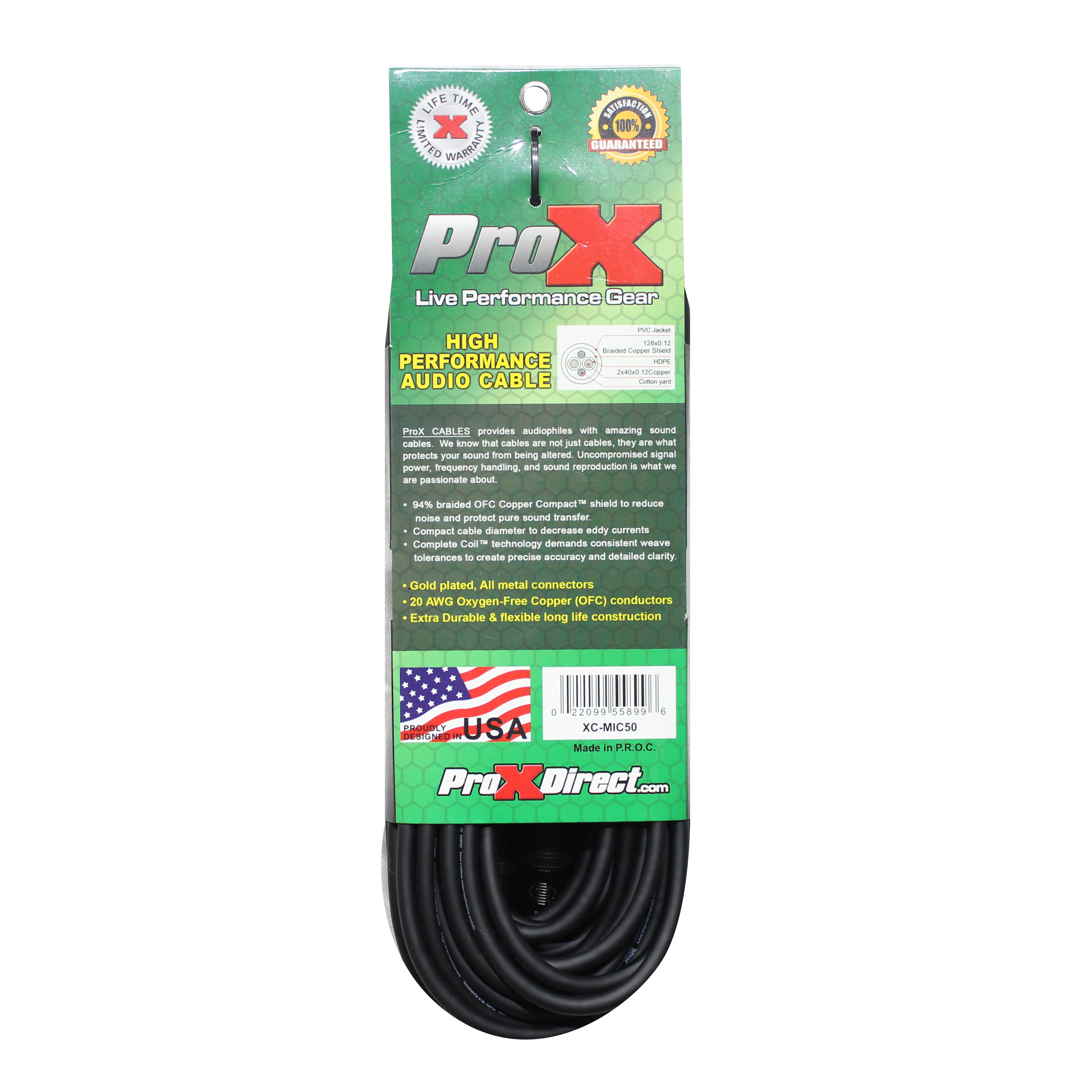 ProX XC-MIC50 - 50 Ft. Balanced XLR3-F to XLR3-M High Performance Microphone Cable