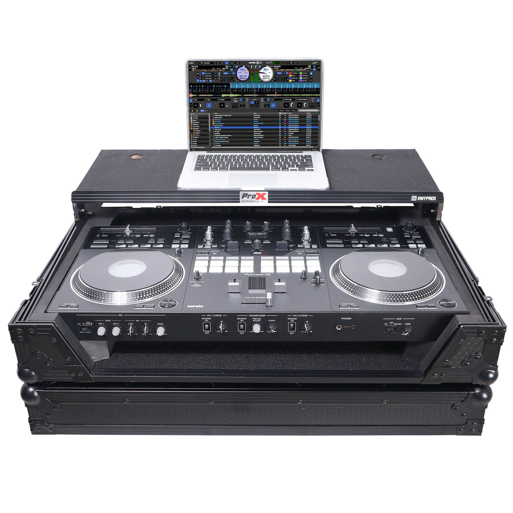 ProX XS-DDJREV7WLTBL - ATA Style Flight Case for Pioneer DDJ-REV7 DJ Controller with Laptop Shelf Wheels and 1U Rackspace Black Finish