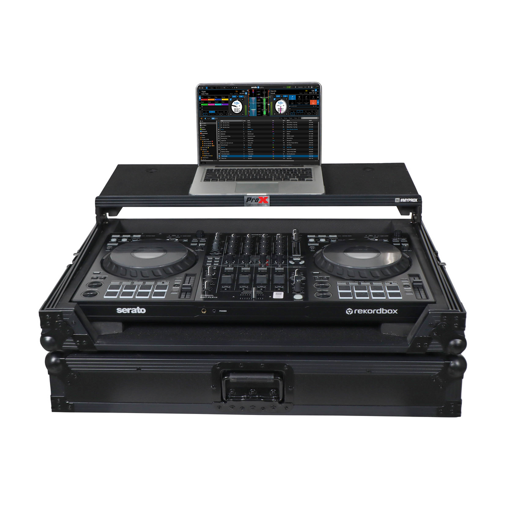 ProX XS-FLX10LTBL - Pioneer DDJ-FLX10 or DDJ-GRV6 with Sliding Laptop Shelf ATA Flight Style Road Case Black Finish Slim Case