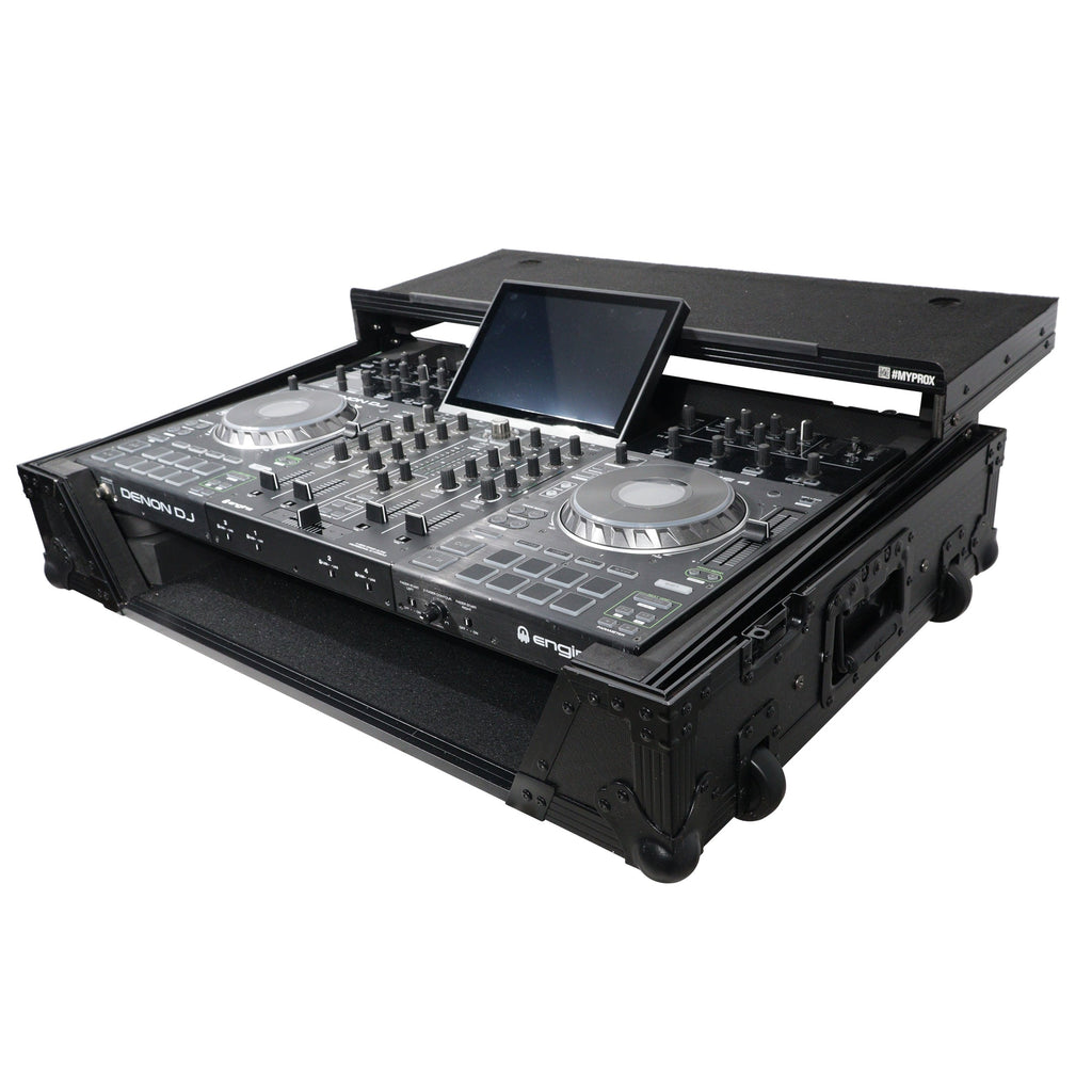 ProX XS-PRIME4WLTBL - ATA Flight Case For Denon PRIME 4 DJ Controller with Laptop Shelf 1U Rack Space and Wheels - Black