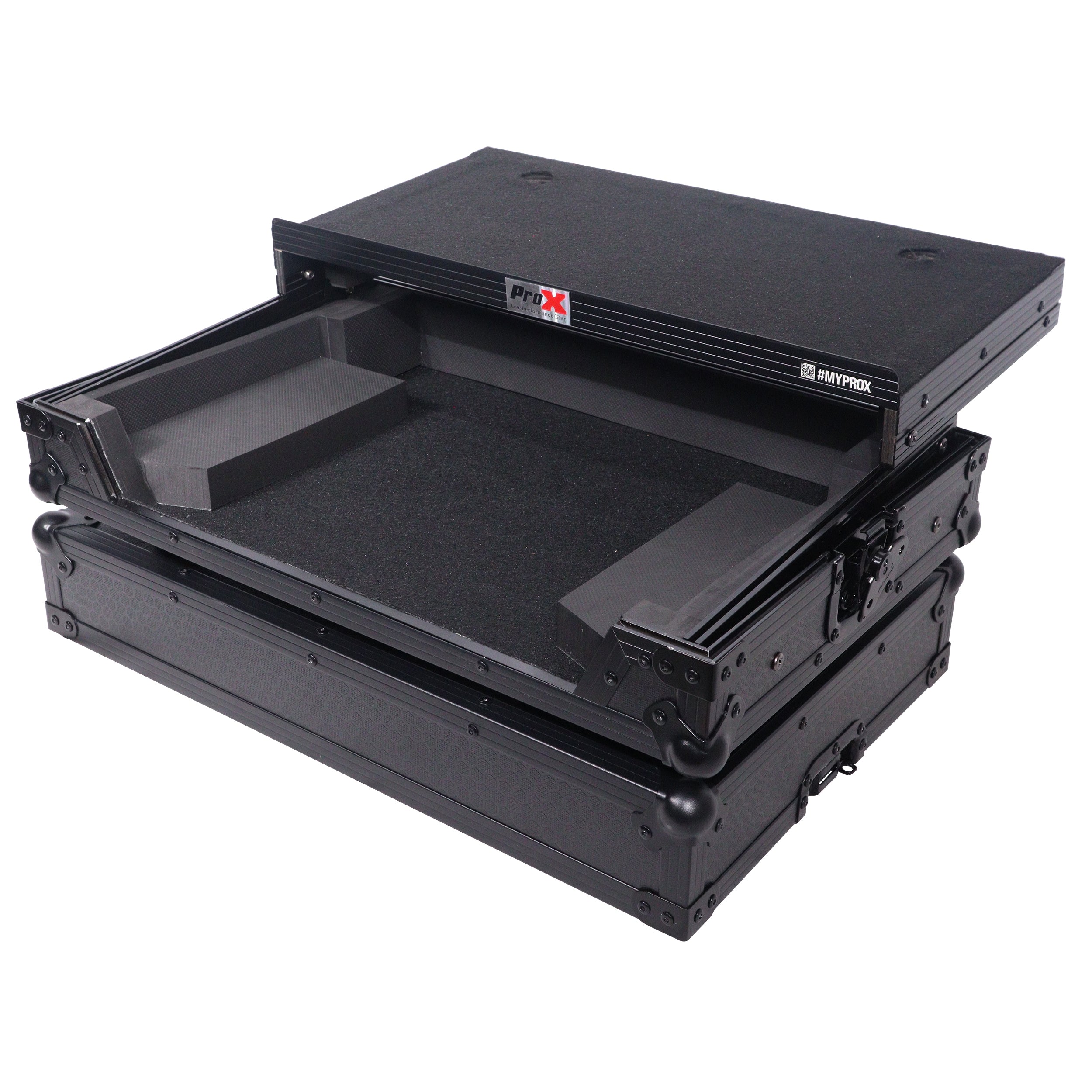 ProX XS-SCLIVE4WLTBLLED - ATA Flight Style Road Case For Denon SC Live 4 Controller with Laptop Shelf 1U Rack Space RGB LED Black Finish