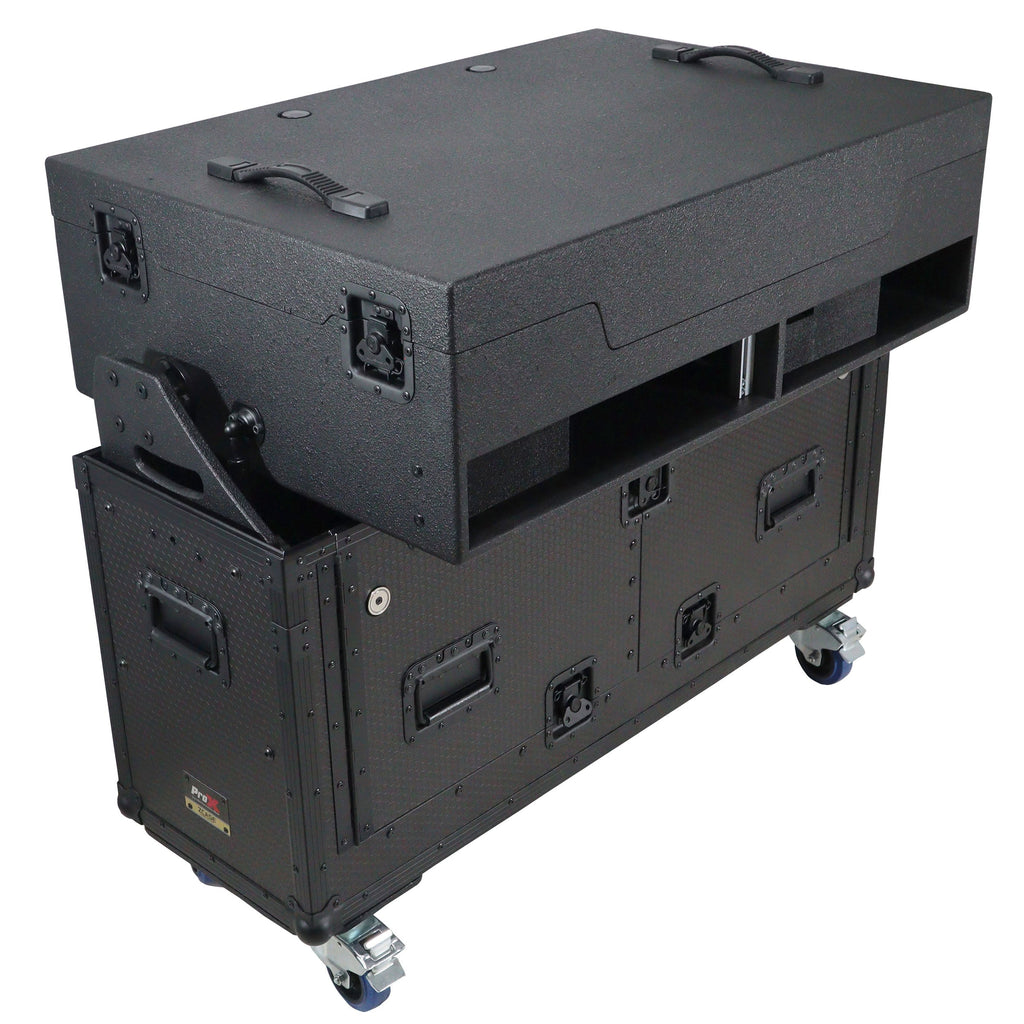 ProX XZF-UCXX - Flip-Ready Hydraulic DJ Flight Case For Pioneer DDJ-REV7 XDJ-XZ Opus Quad with Wheels and 2x Laptop Trays (Black)