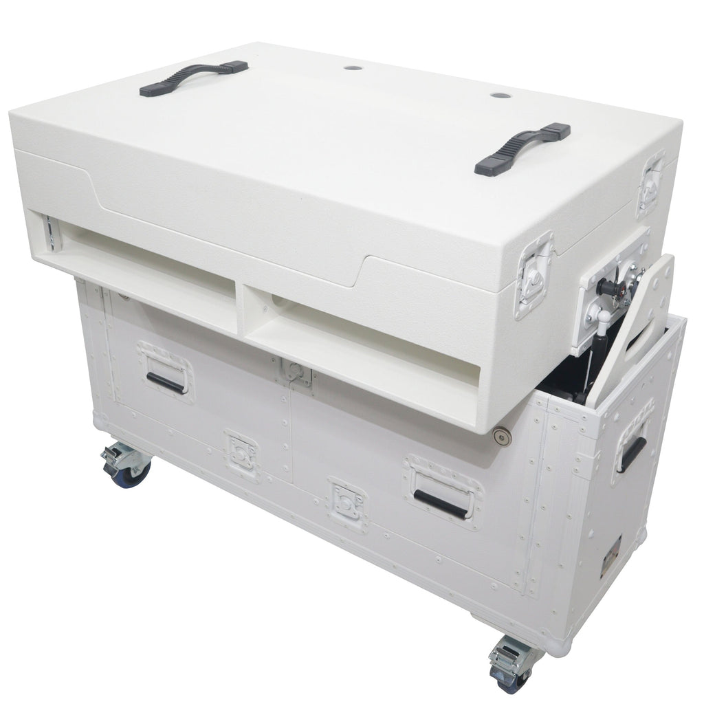 ProX XZF-UCXXWHITE - Flip-Ready Hydraulic DJ Flight Case For Pioneer DDJ-REV7 XDJ-XZ Opus Quad with Wheels and 2x Laptop Trays (White)