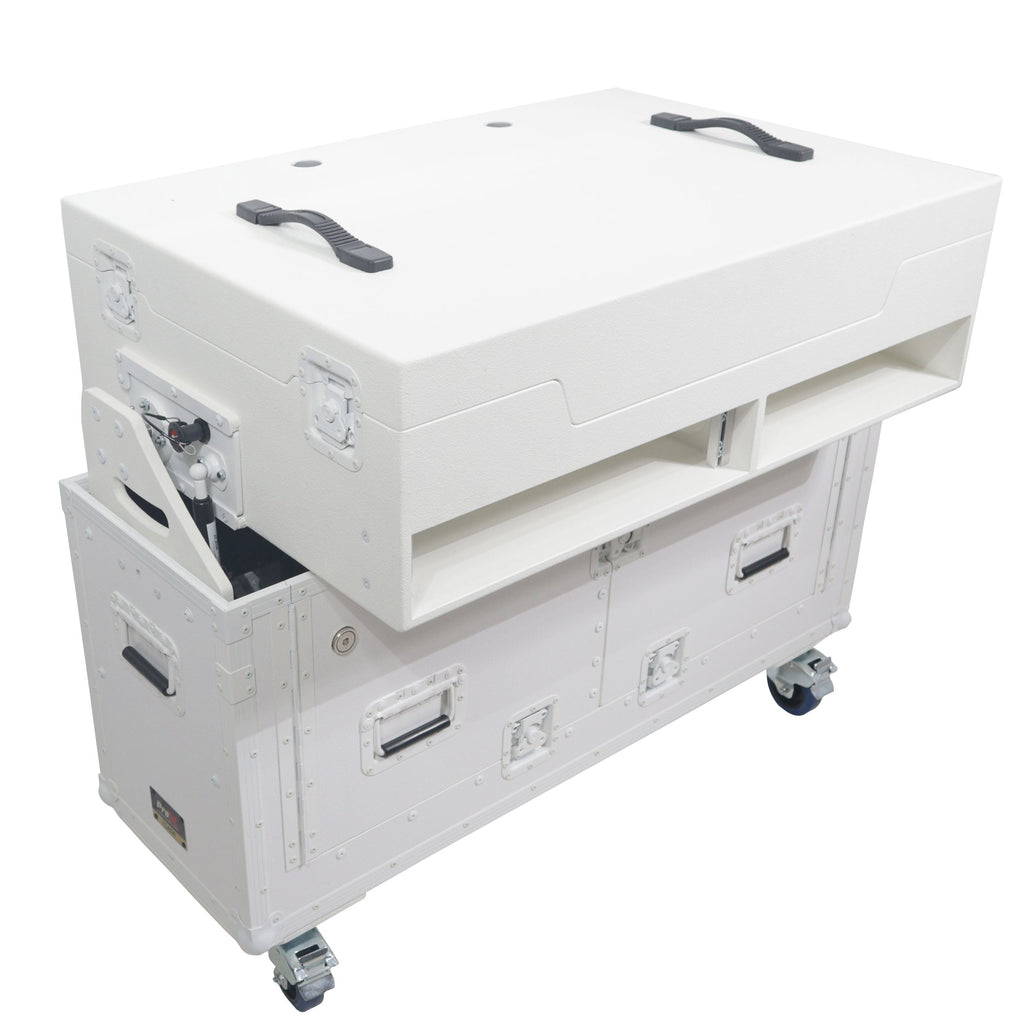 ProX XZF-UCXXWHITE - Flip-Ready Hydraulic DJ Flight Case For Pioneer DDJ-REV7 XDJ-XZ Opus Quad with Wheels and 2x Laptop Trays (White)
