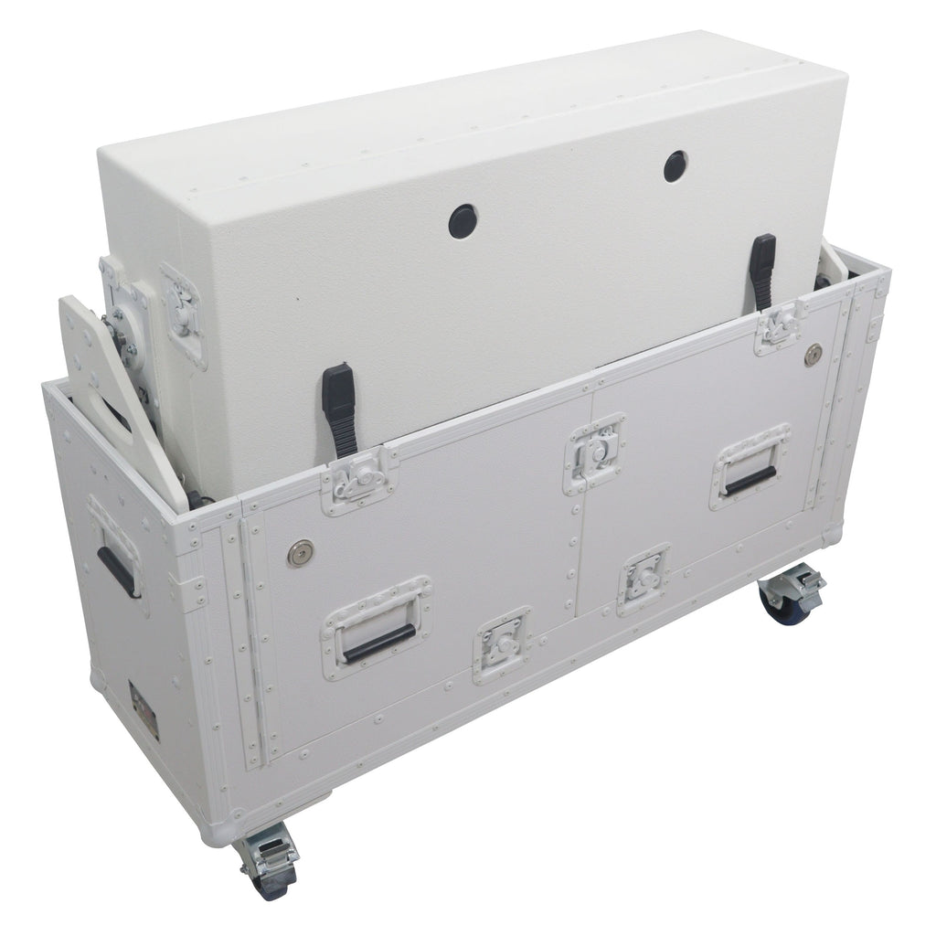 ProX XZF-UCXXWHITE - Flip-Ready Hydraulic DJ Flight Case For Pioneer DDJ-REV7 XDJ-XZ Opus Quad with Wheels and 2x Laptop Trays (White)