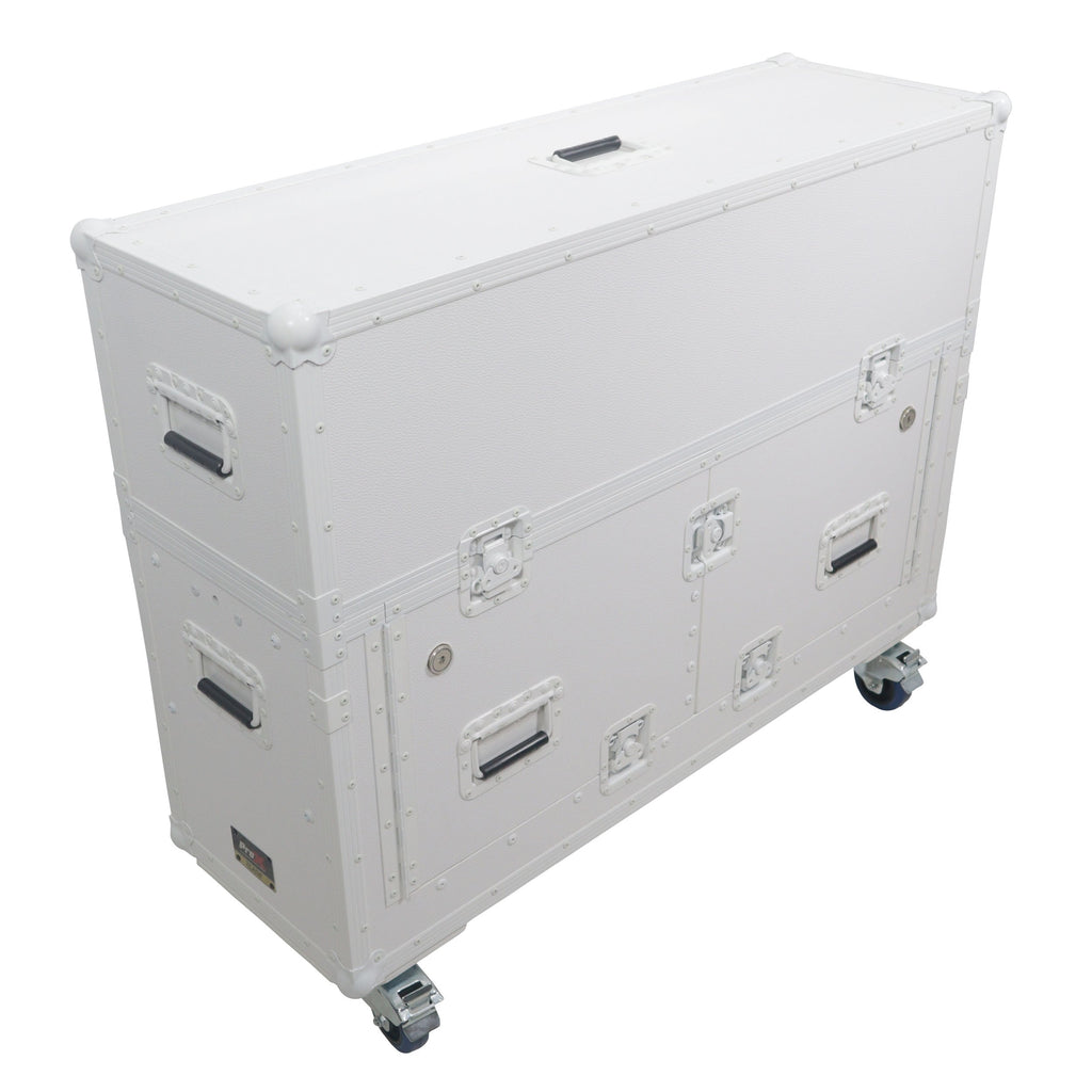 ProX XZF-UCXXWHITE - Flip-Ready Hydraulic DJ Flight Case For Pioneer DDJ-REV7 XDJ-XZ Opus Quad with Wheels and 2x Laptop Trays (White)